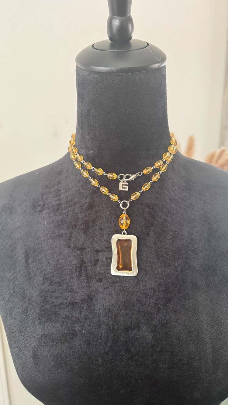 Vintage Givenchy Amber Crystal Pendant Necklace - Picture 2 of 6
